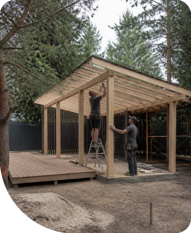 Строительство беседки с террасой для дачи в Клине под ключ